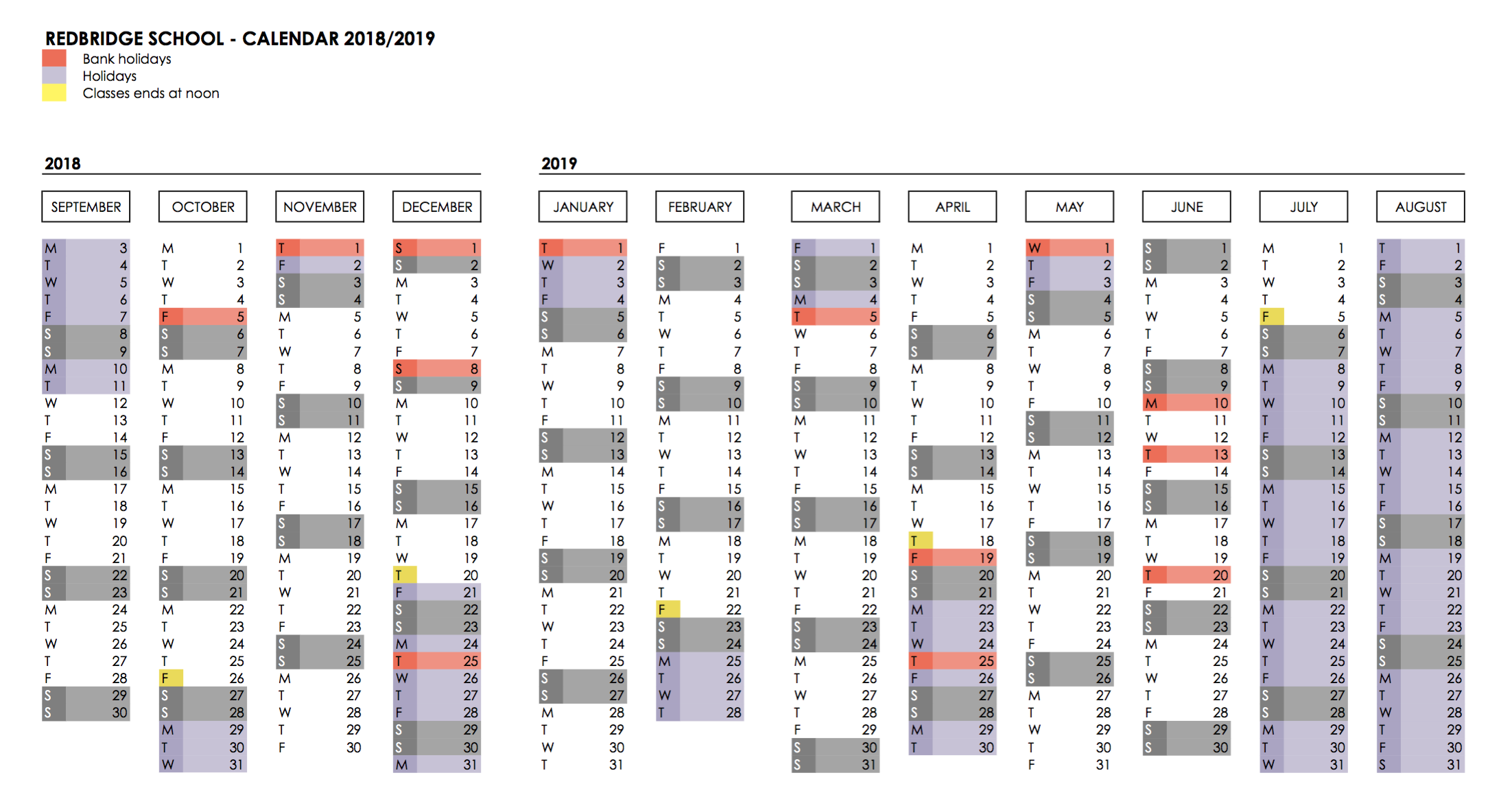 Calendário Vida na Escola International Primary School Lisbon